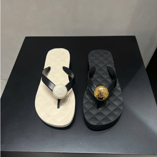 Dép Kẹp Nữ Xỏ Ngón Mũi Tròn Quai Cao Su Đính Logo Tròn Zhetao Đế Cao 3 Phân Thời Trang