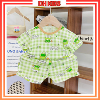 [B06] Bộ quần áo cộc tay thun tăm lạnh họa tiết kẻ sọc cho bé trai và bé gái từ 5 - 16kg - DH KIDS
