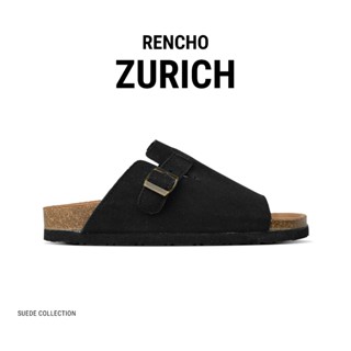RENCHO ZURICH MÀU ĐEN dép da nam nữ hở mũi LÓT DA BÒ NGUYÊN TẤM đế cao 3cm