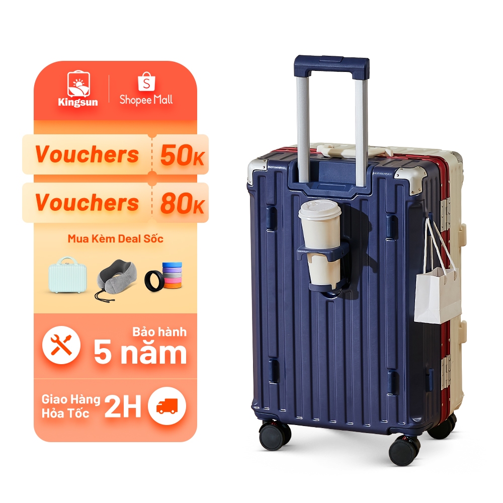 Vali Du Lịch Kingsun 607/302 Size 20/24/28 cao cấp cổng sạc USB khay đựng cốc Cao Cấp Bảo Hành 5 Năm
