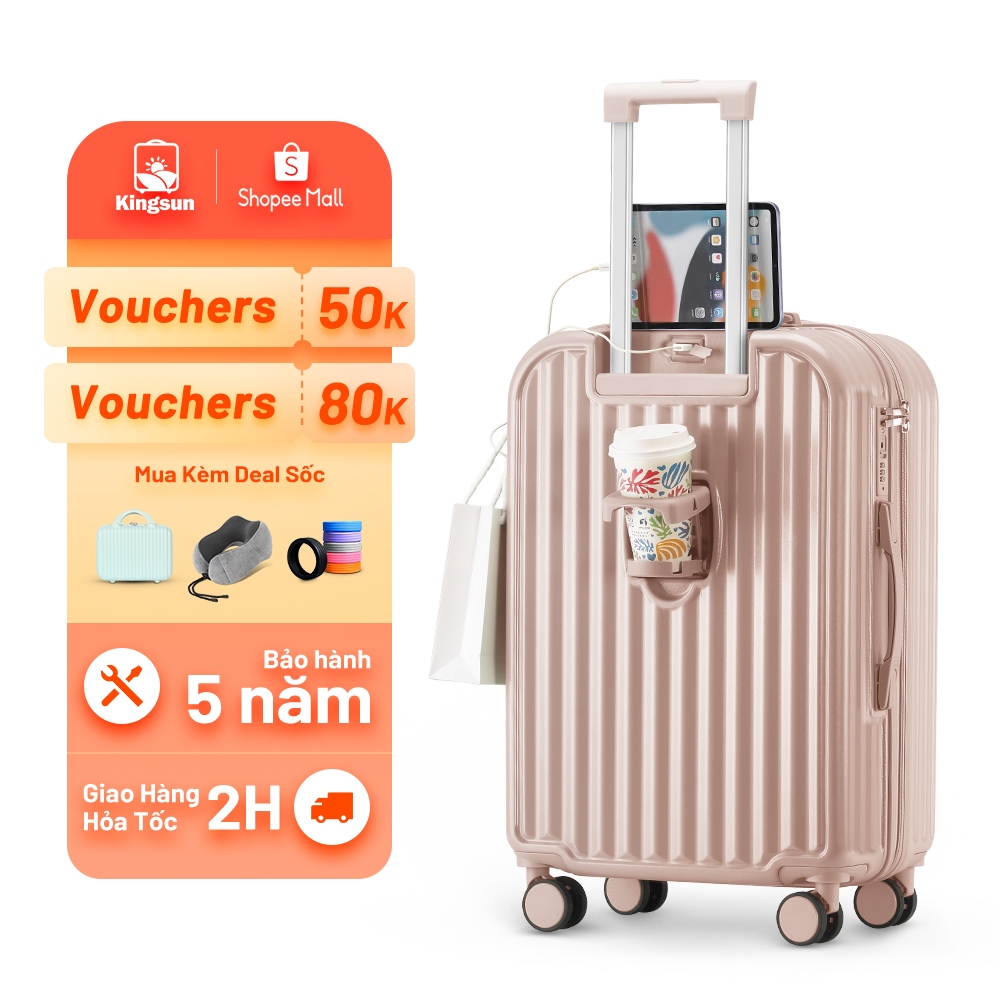 Vali Du Lịch Thời Trang Kingsun P309/219 Size 20/24/28 CAO CẤP Có Cổng Sạc USB Và Giá Đựng Cốc