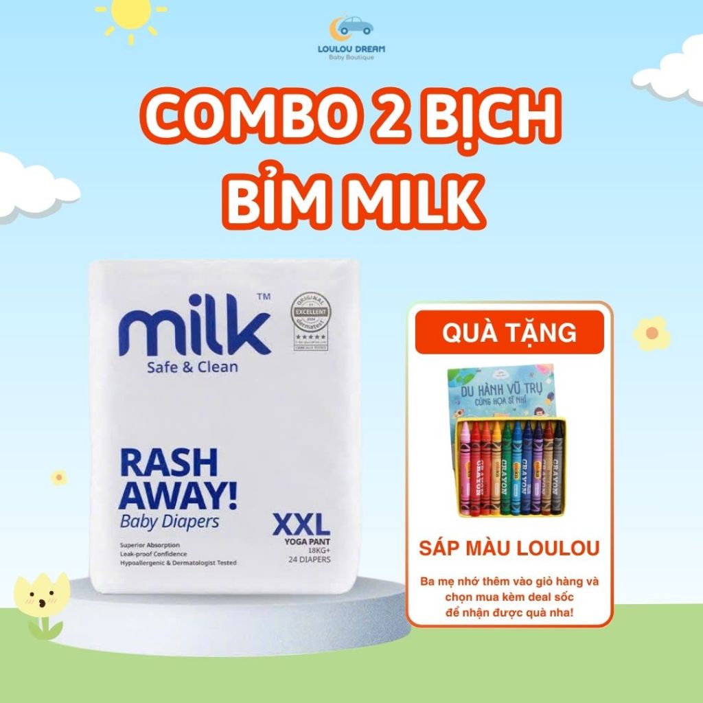 Combo 2 bịch bỉm Milk thuần chay an toàn, dịu nhẹ cho bé