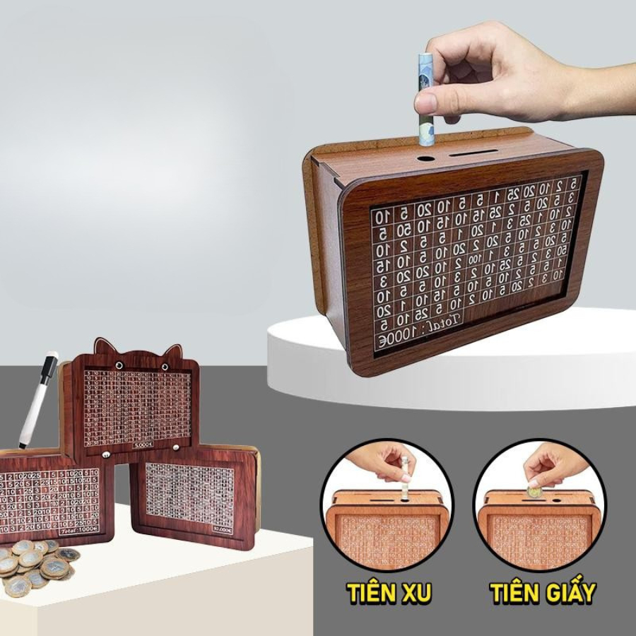 Hộp Gỗ Tiết Kiệm Tiền, Ống Tiết Kiệm, Có Thể Đựng Tiền Xu Và Tiền Giấy, Tiết Kiệm Theo Đơn Giá