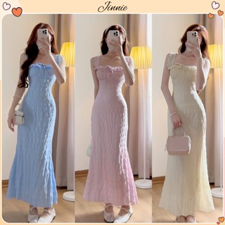 Váy maxi dáng dài đuôi cá nơ ngực tiểu thư có mút ngực đầm cổ vuông tay cánh tiên siêu xinh tôn dáng