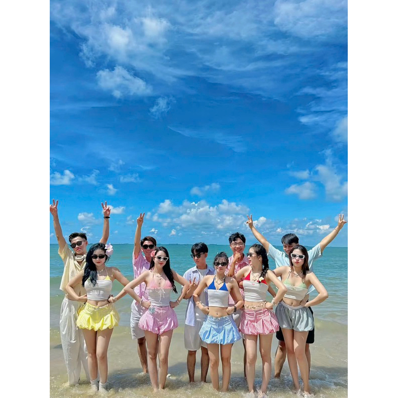[S2.4072] Set 3 Món Bikini Đi Biển Áo 2 Dây Kẻ Caro Kèm Quây Thêu Nơ Mix Quần Bí Phồng 4 Màu ( áo có mút ngực) | BigBuy360 - bigbuy360.vn