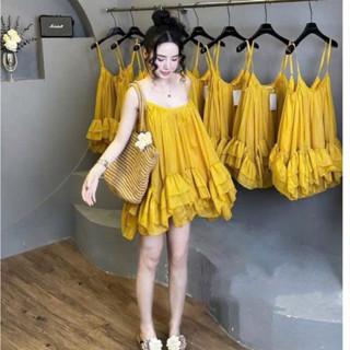 Đầm hai dây Babydoll voan tầng xoè cực xinh phong cách tiểu thư dễ thương cho nữ đi biển xinh yêu đẹp