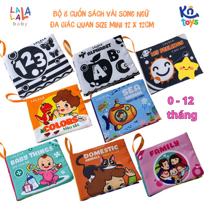 Bộ Combo 8 Cuốn Sách Vải Song Ngữ Đa Giác Quan Cho Bé Sơ Sinh Cỡ Nhỏ 12x12cm - Lalala Baby (0-12 tháng)