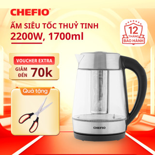 Ấm siêu tốc thủy tinh CHEFIO CFK2235 chỉnh nhiệt độ, công suất 2200W, 1700ml