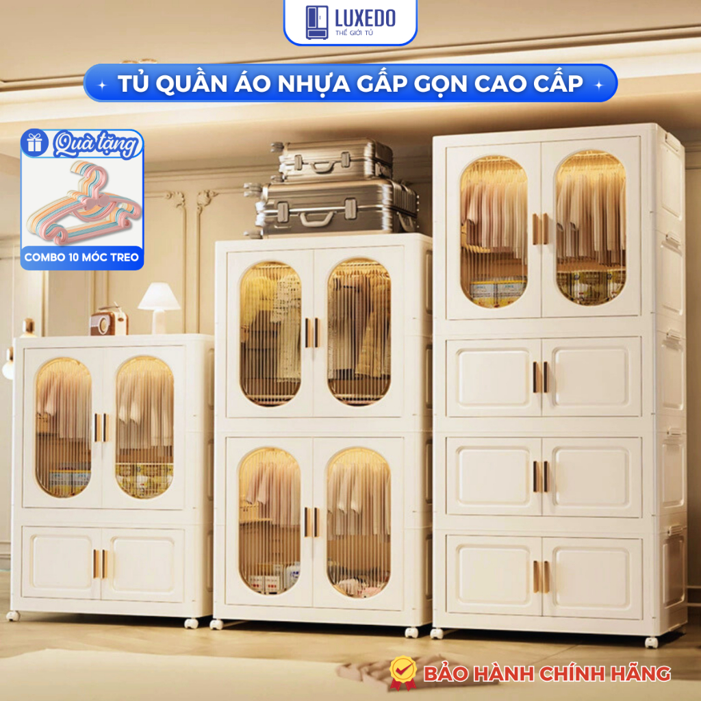 [TẶNG MÓC TREO] Tủ Quần Áo Gấp Gọn Luxedo Không Cần Lắp Đặt, Tủ Nhựa Có Bánh Xe ,Hàng Loại 1 Dày Dặn Cao 180cm - HC10
