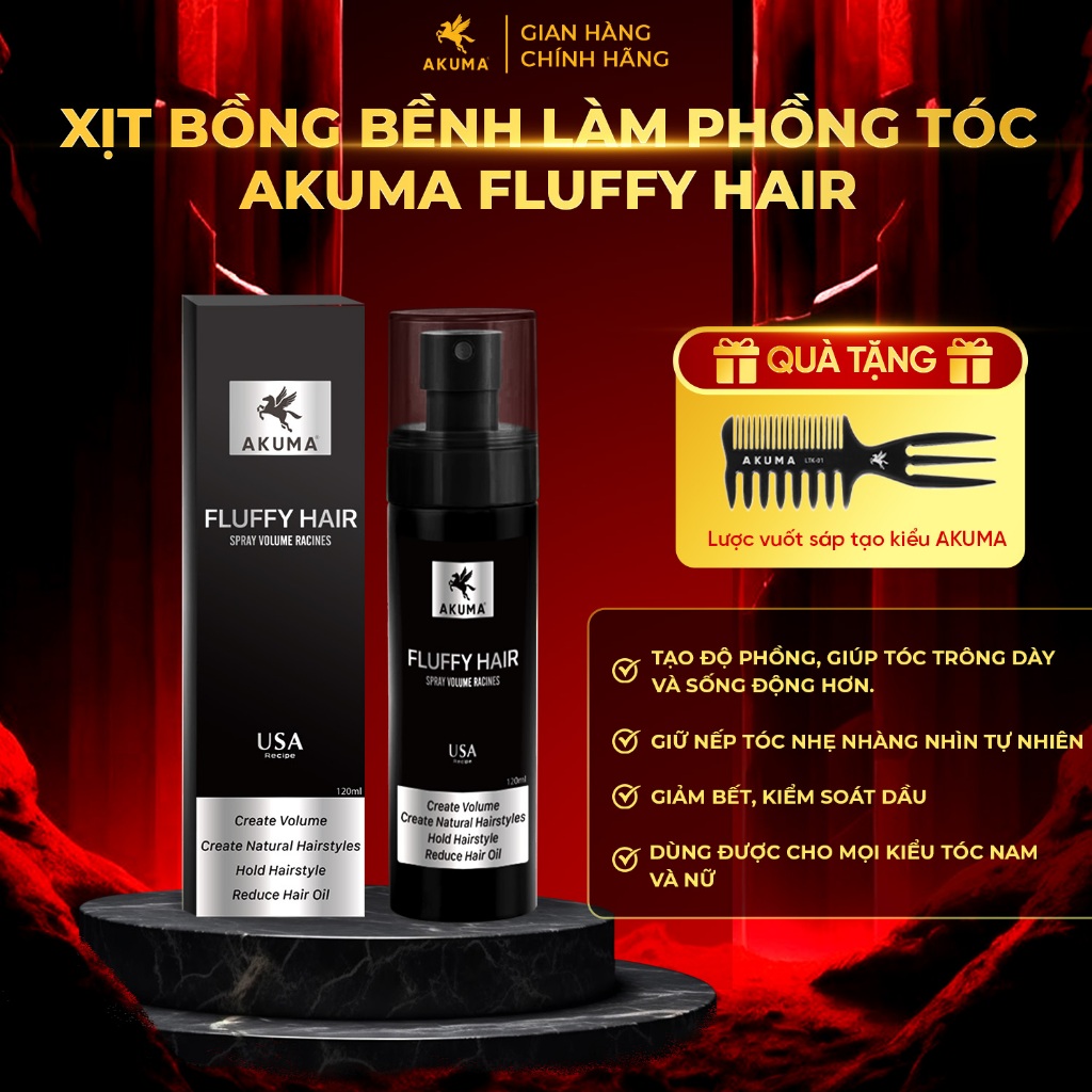 Xịt Bồng Bềnh AKUMA FLUFFY HAIR 120ml Làm Phồng Tóc Kiềm Dầu Ngăn Ngừa Bết Tóc Dùng Cho Cả Nam Và Nữ