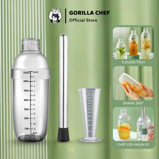  Tặng ly đong  Combo bình lắc pha chế kèm chày dằm inox GORILLA CHEF pha chế trà trái cây cocktail 