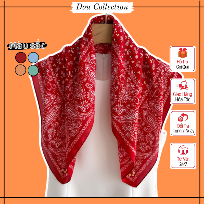 Khăn Lụa Vuông Unisex, Khăn Turban Hoa Nhí Viền Bandana Phong Cách Đường Phố Thời Trang Xuân Hè -Size 70x70cm- Mã KL079