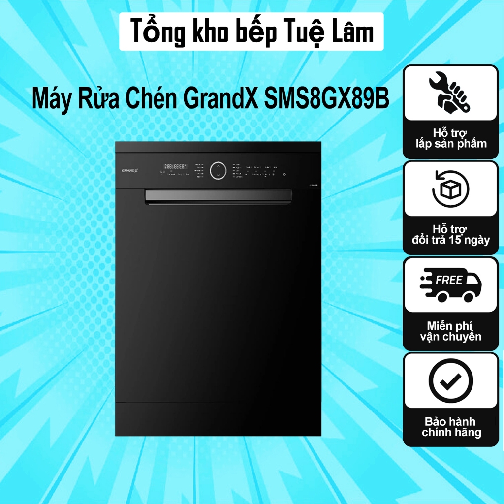 Máy Rửa Chén GrandX SMS8GX89B ( miễn phí lắp đặt tặng bộ viên rửa )