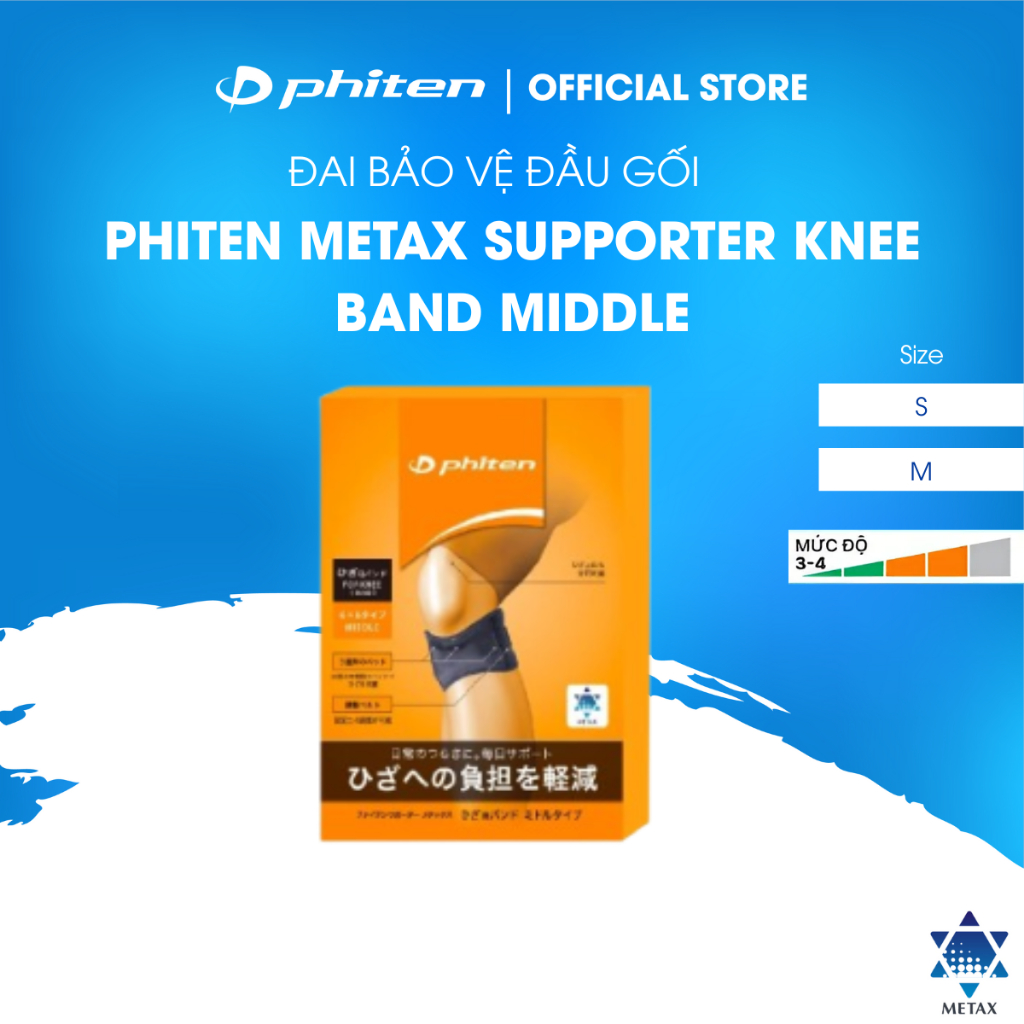 Đai bảo vệ đầu gối loại vừa Phiten metax supporter knee band chuyên cố dịnh dây chằng AP234003/AP234