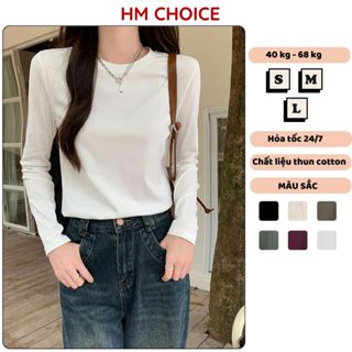  Áo thun nữ tay dài cổ tròn dáng trơn áo phông baby tee form ôm body vải cotton co giãn HM24.05 