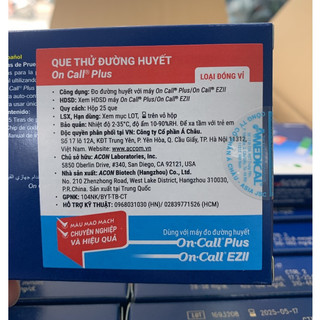 que thử đường huyết on call plus dạng vỉ 25 que