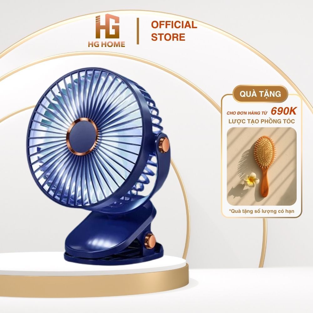 Quạt Mini Kẹp Bàn Tích Điện HGHOME 5 Chế Độ Gió Siêu Mát, Xoay 360 Độ Tích Hợp Sạc USB Tiện Lợi Pin 10000mAh