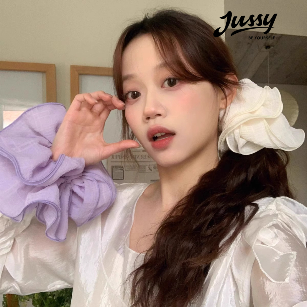 Buộc Tóc Cotton Bèo Nhún Trơn Màu Basic Size To 20cm JBU09 Jussy Official Cột Tóc Hàn Quốc Nhiều Màu