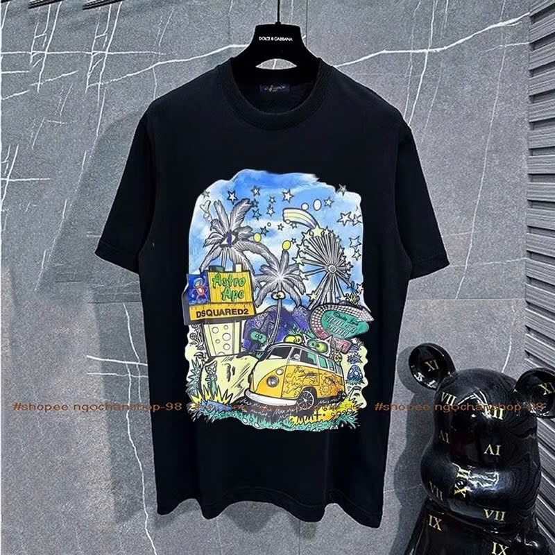 Áo phông Dsquared2 họa tiết cây dừa,áo thun SU nam nữ DSQ ICON cây dừa hot trend boy phố HU