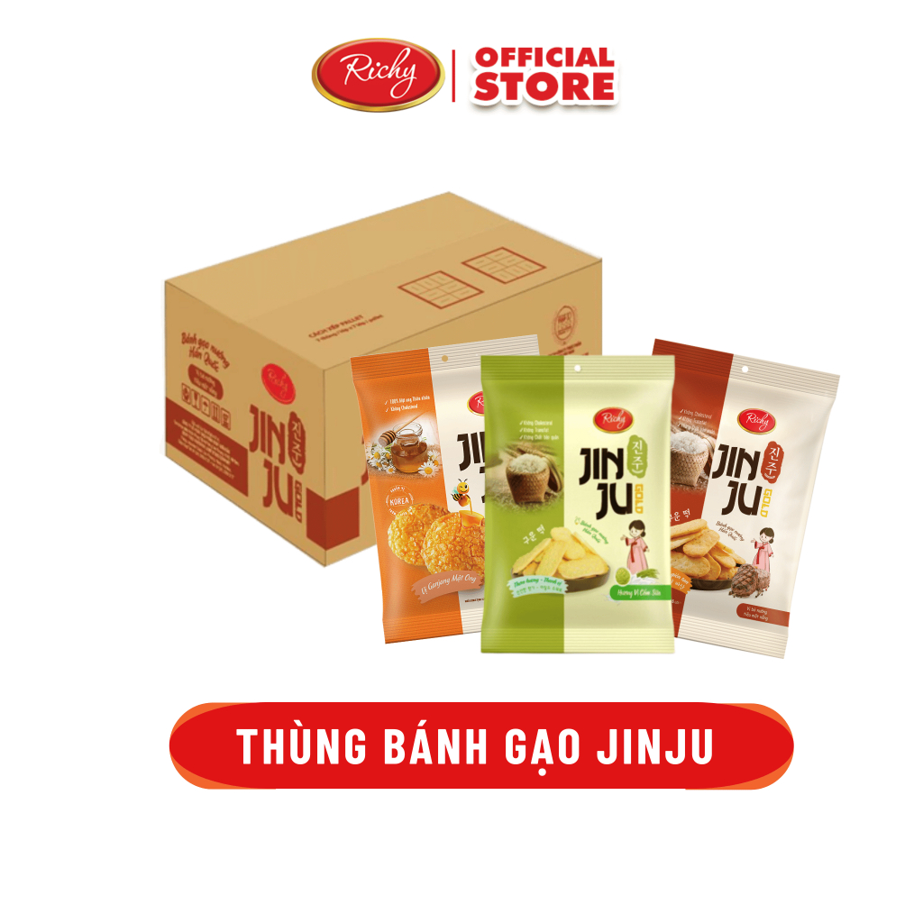 Thùng bánh gạo Jinju, Bánh gạo mật ong, Bánh gạo cốm sữa, Bánh gạo muối hồng, Bánh gạo bò tiêu, - Bá