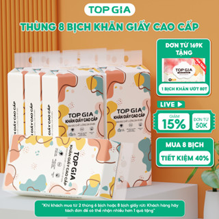 Thùng 8 bịch khăn giấy rút Top Gia treo tường đa sắc 1280 tờ, dập vân 4D, siêu dai và mềm mịn