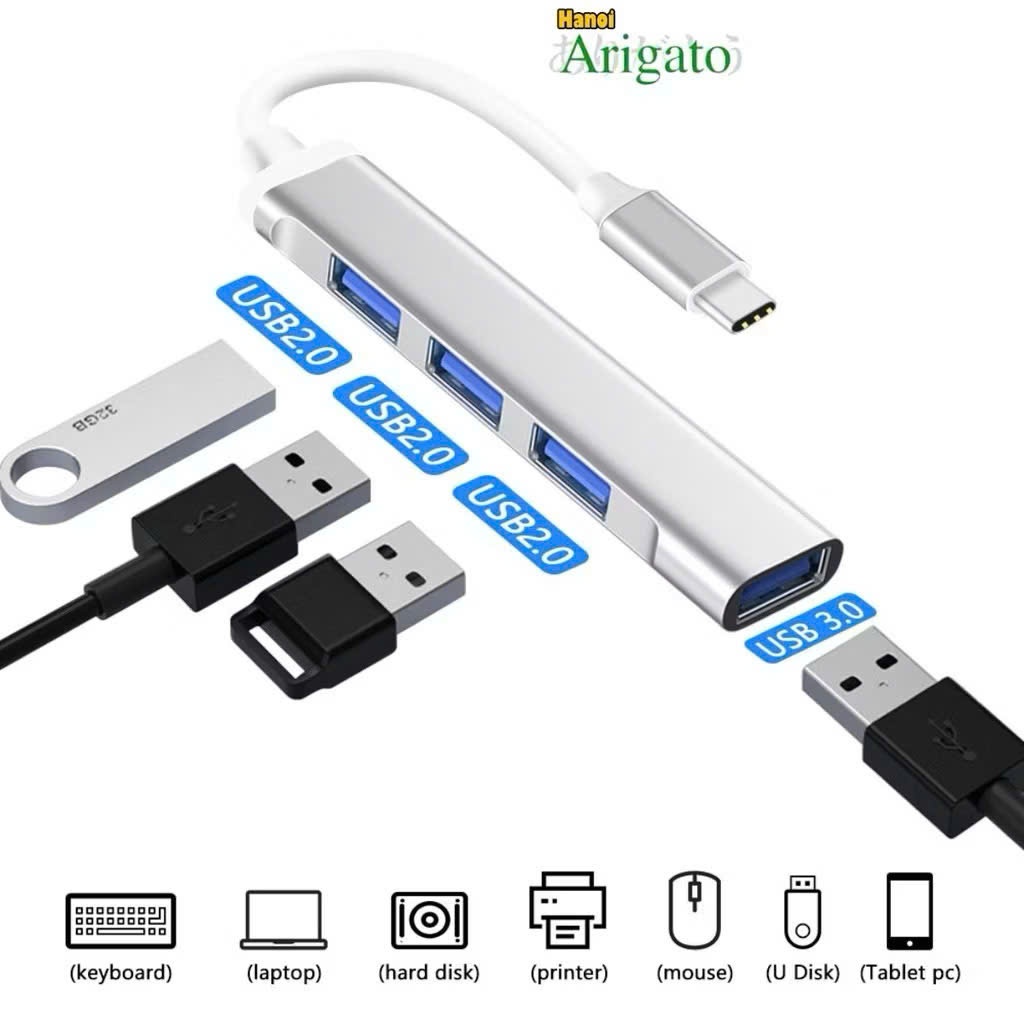 Cáp Hubs Type-C, Hubs Usb chia ra 4 cổng Usb 3.0 cho Laptop máy tính Citycase
