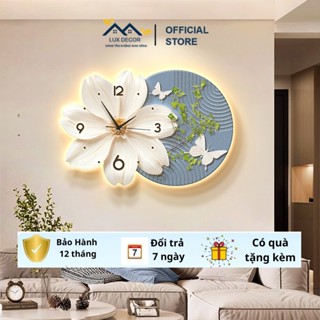 Tranh hoa hiện đại đèn LED 3D treo phòng khách phòng ngủ phòng ăn,Tranh đồng hồ tráng gương cao cấp