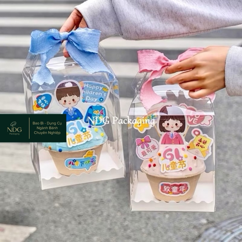  HỘP VALI - HỘP MICA TRONG SUỐT đựng bánh kem bánh bento mousse tiramisu bánh sinh nhật size nhỏ 