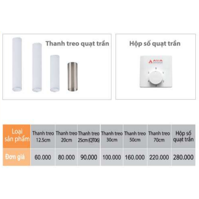 Ty treo và hộp số quạt trần hãng Asia Lighting