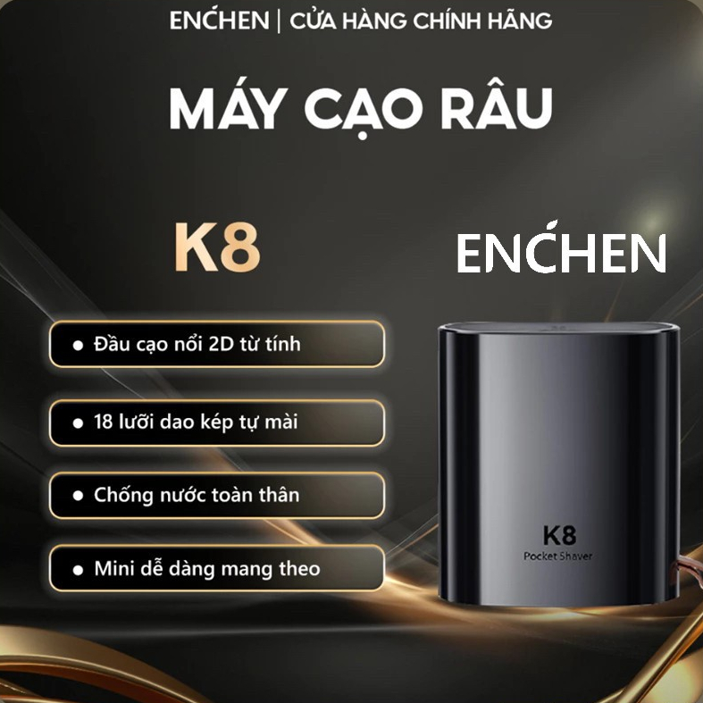 Máy cạo râu Enchen K8 đầu cạo 2D ẩn, chống nước toàn thân, 18 lưỡi dao tự mài, pin dùng đến 60 ngày