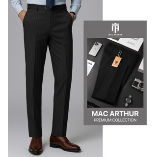 Quần âu kẻ dọc nam cao cấp MAC ARTHUR chất vải Gỗ Sồi, mềm mịn, mát lạnh, chống nhăn, co giãn QAKD