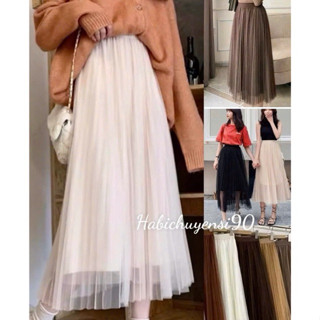  Chân váy xếp ly dài 3 lớp ren xòe cạp chun co giãn phong cách Hàn Quốc habichuyensi90 