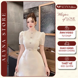 Đầm  dáng chữ a chất dạ phối ren khuy đá