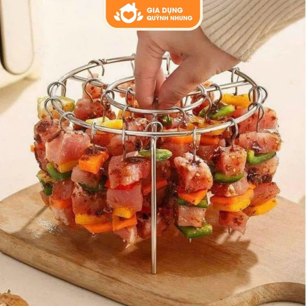 Giá Inox Xiên Treo Tròn 24 Que Cho Nồi Chiên Không Dầu, Sử Dụng Tại Nhà Và Ngoài Trời