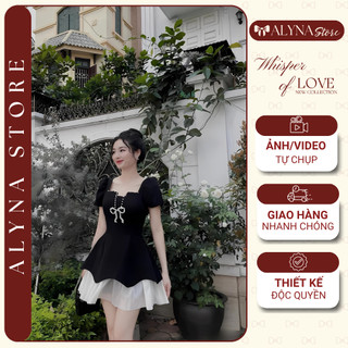 Váy nữ xoà bồng cổ U đính đá siêu sang chân xoè bồng phối voan siêu xinh