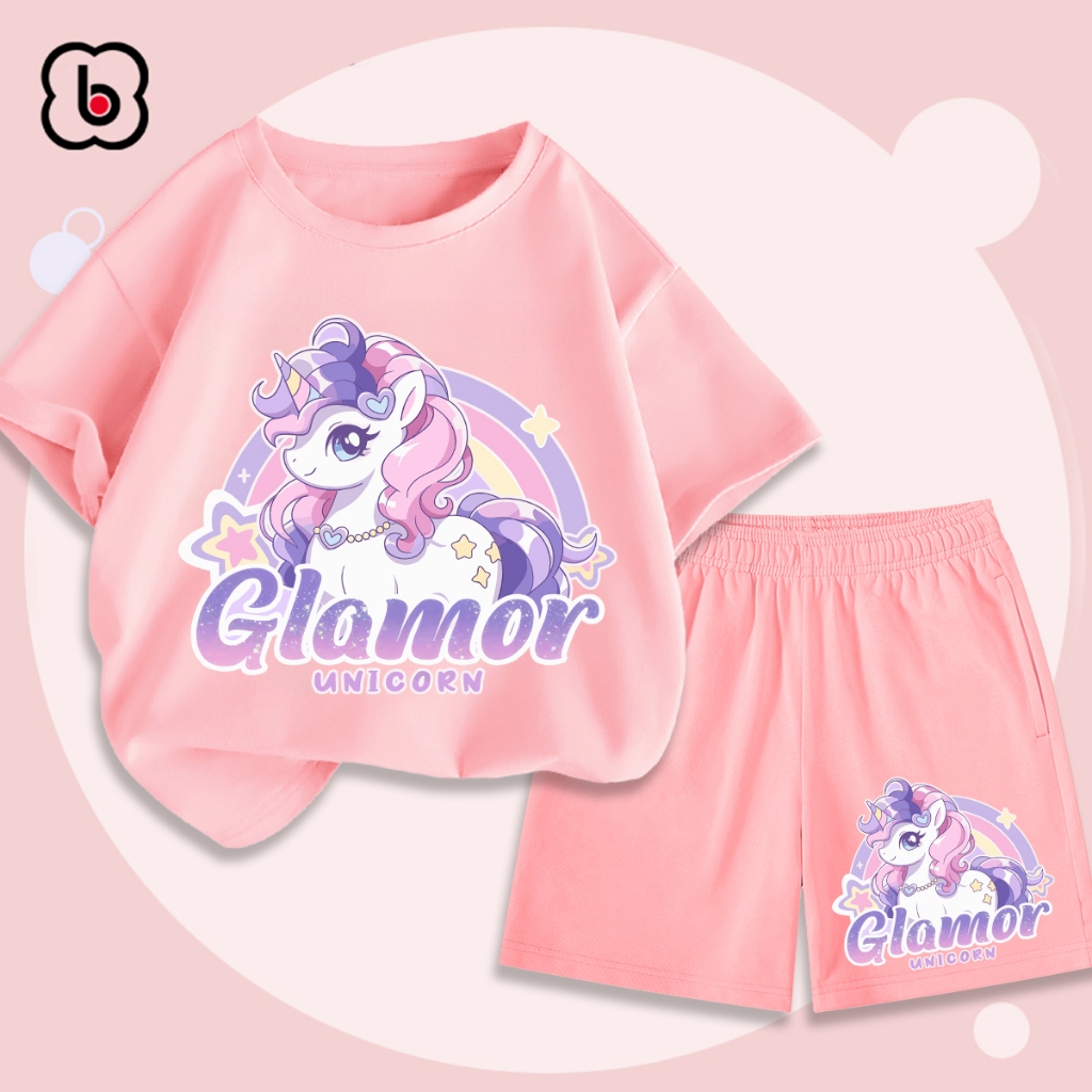 Đồ bộ bé gái Unicorn, set quần áo mùa hè chất thun cotton mềm nhẹ thoáng mát cho bé 1-10 tuổi AQ12-PN11