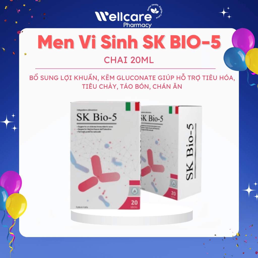  Men Vi Sinh SK BIO-5 H 20 Gói bổ sung lợi khuẩn kẽm gluconate hỗ trợ tiêu hóa tiêu chảy táo bón 