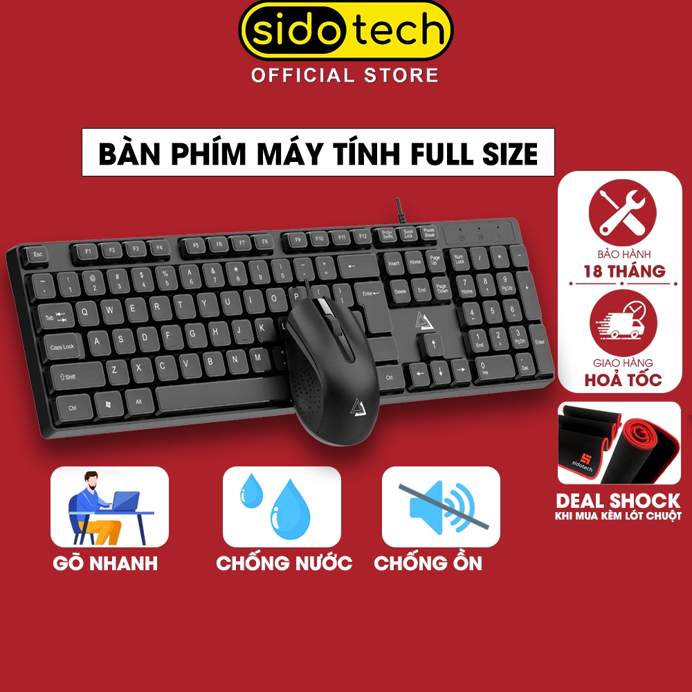Bàn phím máy tính giá rẻ SIDOTECH KM10 có dây full size 104 key gõ phím nhanh chống nước tốt giả cơ 