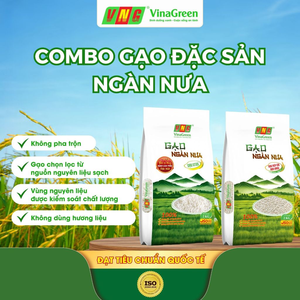 Combo Gạo ST25 Lúa Tôm 2kg + Gạo Nếp Cái Hoa Vàng 2kg – Gạo Ngon Nấu Cơm, Xôi, Bánh Chưng