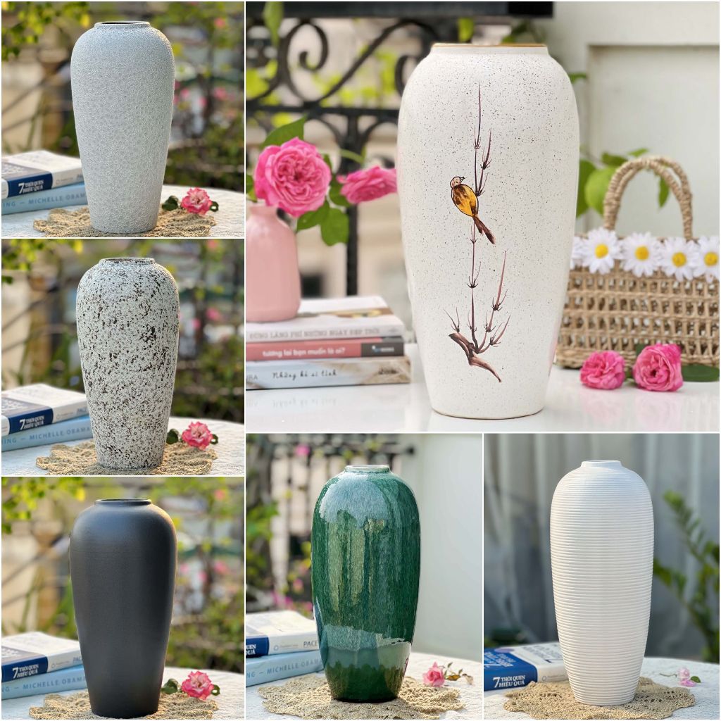  Bình hoa lọ hoa gốm sứ Bát Tràng bom cao 30 cm cắm hoa tuyết mai decor trang trí đẹp gomdecortsc 