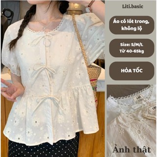 Áo kiểu nữ dáng áo babydoll kiểu lạ style Hàn Quốc mùa hè có lót trong, áo ruffle thêu hoa, tay phồng BIGSIZE hot 2025