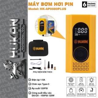 Máy bơm hơi pin mini HUKAN HK-AP0080PLUS, Bơm xe đạp, xe máy, ô tô, bóng... Kiêm sạc dự phòng