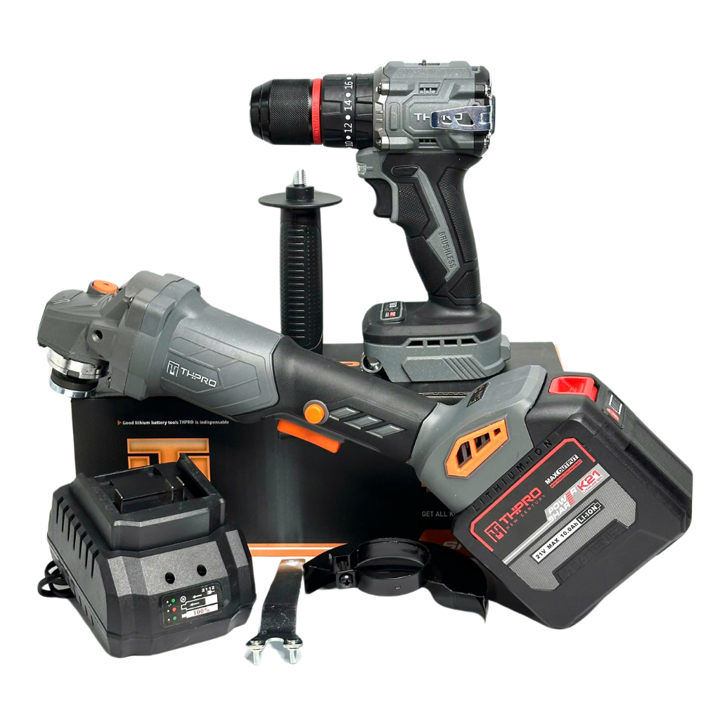 Combo THPRO Máy Mài F1, Máy Khoan TH7713AK Đầu 13ly Kèm Pin 20Cell Sạc - Động Cơ Không Chổi Than, Ch