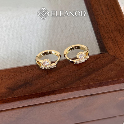 Bông tai nữ chuôi bạc 925 Eleanor Accessories viền trơn đính đá phụ kiện trang sức khuyên tai 9480