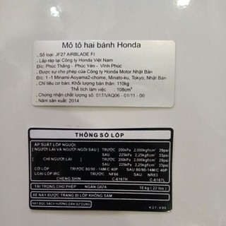 Bộ Tem thông số dành cho xe AirBlade Fi đời 2010-2014