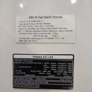 Bộ Tem thông số dành cho xe AirBlade Fi đời 2010-2014