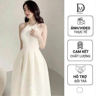 Váy dài tiểu thư đi dự tiệc cưới đi chơi cổ yếm đính đá sang chảnh hàng thiết kế L1 bao đẹp [MD446]