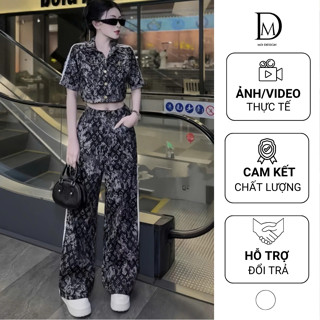 Set đồ jeans nữ bộ quần áo cộc tay quần dài hoạ tiết sang chảnh cá tính thiết kế cao cấp [MD465]
