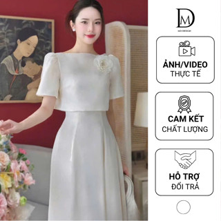 Đầm dự tiệc váy voan tơ váy dài kèm tag cài hoa váy đi tiệc cưới đi chơi thiết kế cao cấp [MD638]