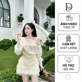 Set đồ nữ trễ vai set váy áo tơ óng phối hoa lệch vai mix chân váy sóng tiểu thư sang chảnh [MD854]